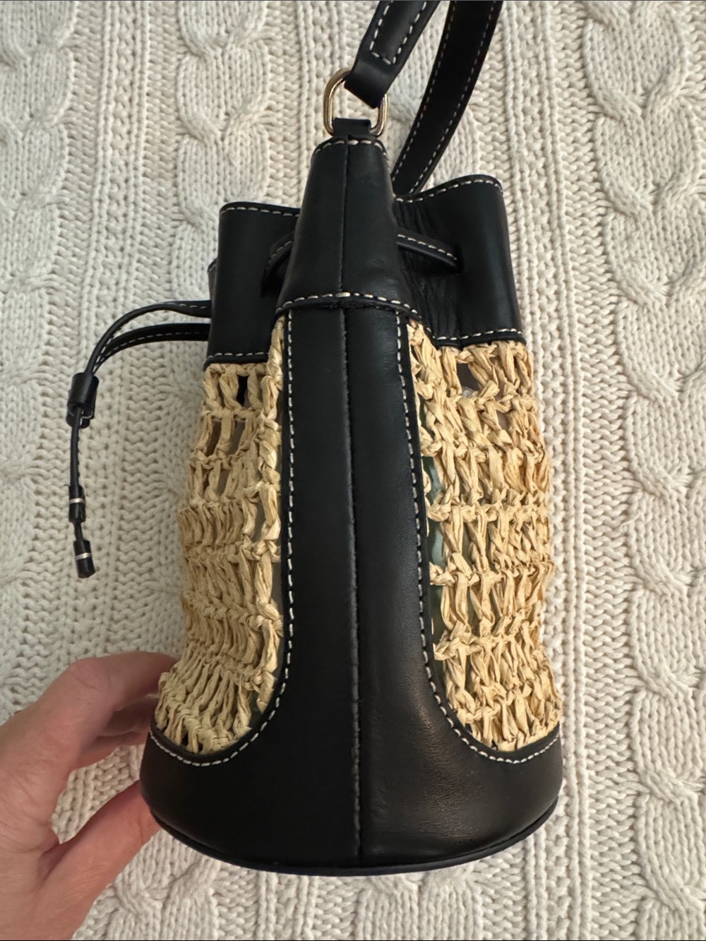 J.Crew Drawstring bag in straw and leather CR888 - Picture 4 of 10